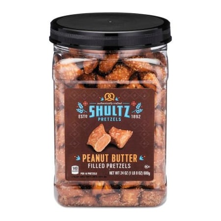 Office Snax. Shultz Pretzels, Peanut Butter, Tub, 24 oz 3598